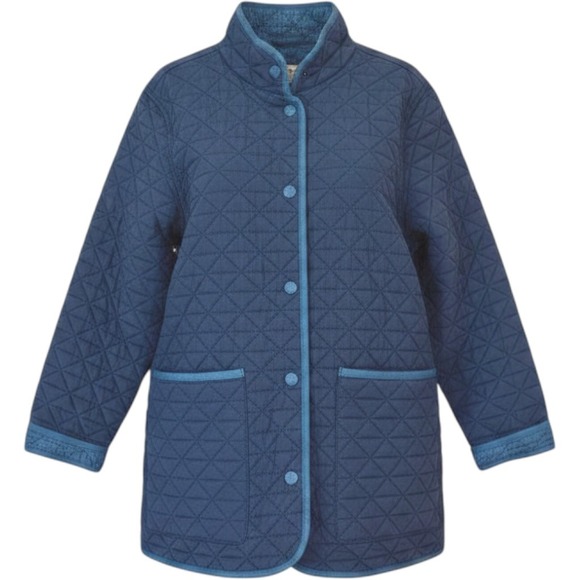 Lands' End Jackets & Blazers - Lands End Womens Navy Blue Quilted‎ Barn Jacket Snap Front L 14-16 Petite